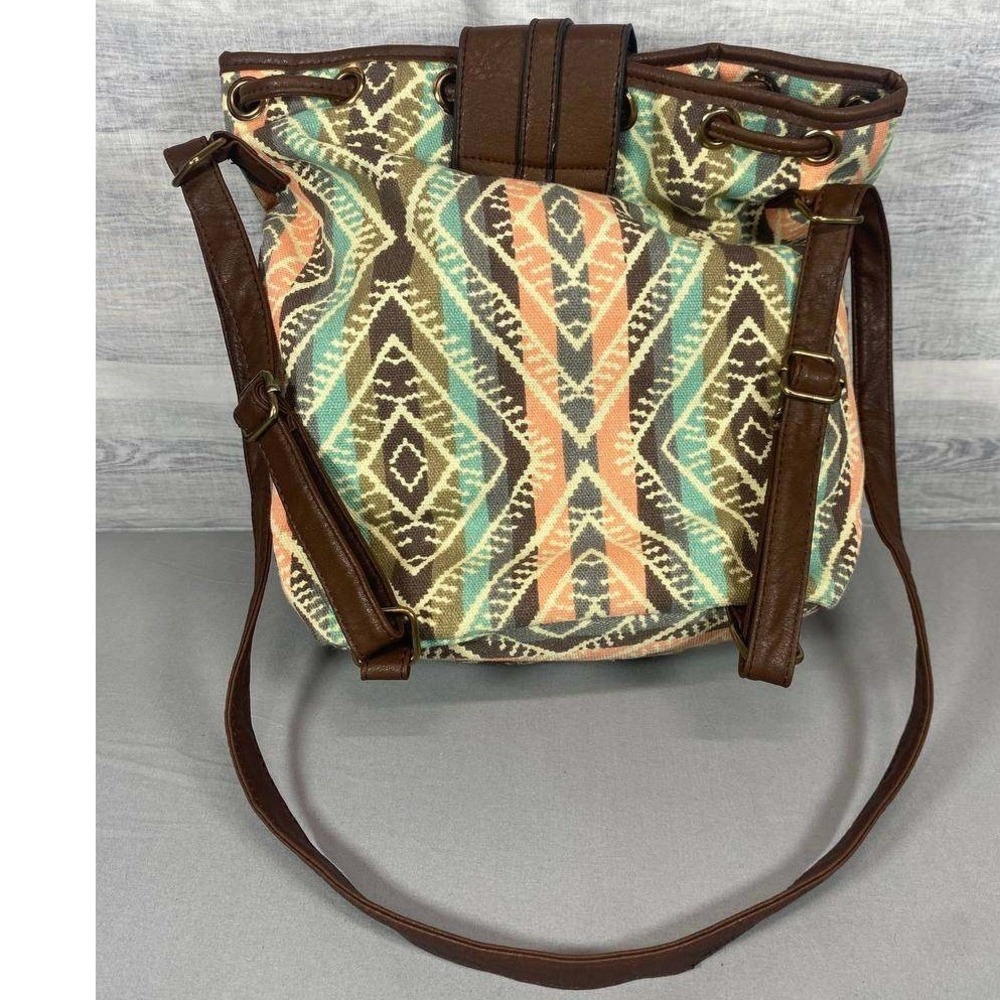 Unbranded Bucket Bag Women Medium Multicolor Aztec Canvas Drawstring Backpack